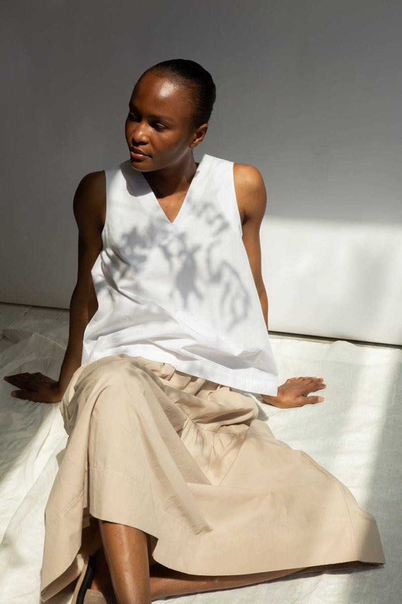 Cecilia Organic Cotton Poplin Skirt in Sand