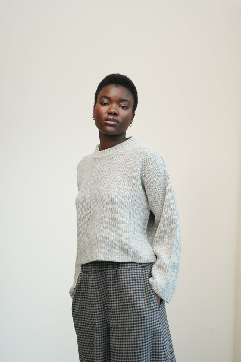 Leo Recycled Wool Knitted Jumper in Grey Marl