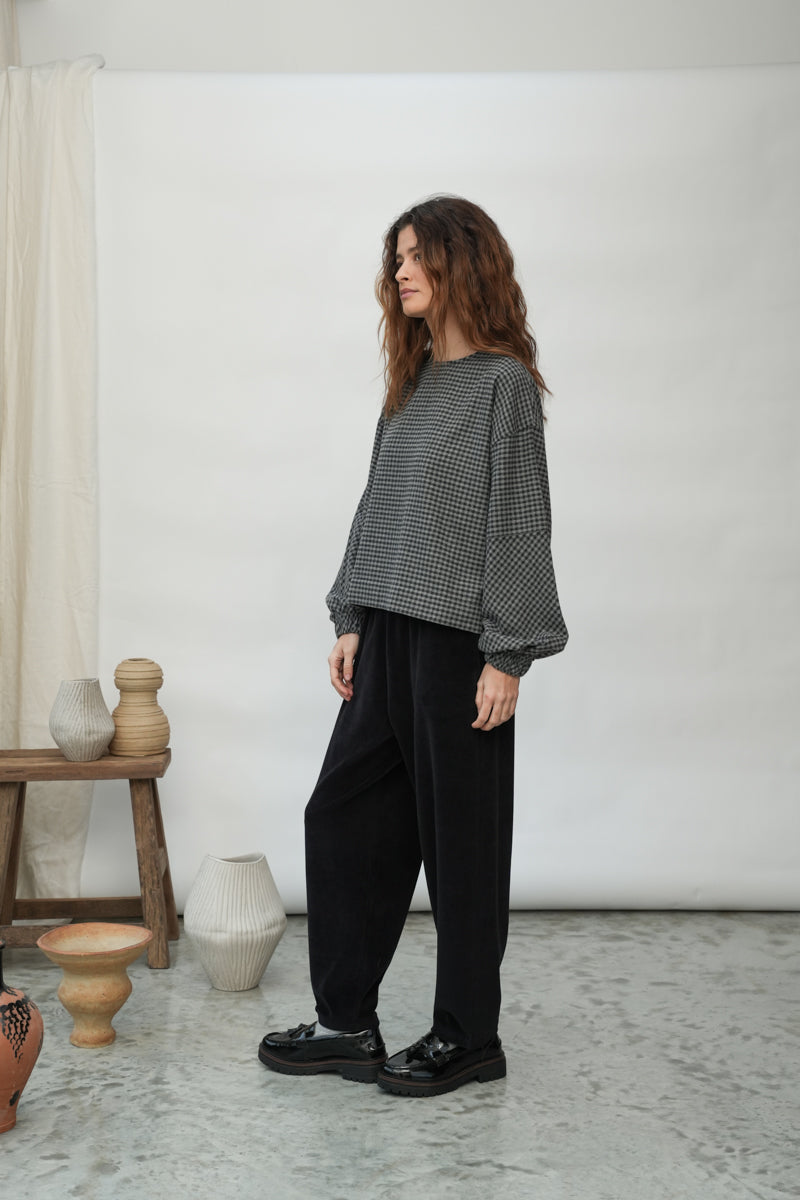 Tara Organic Cotton Velour Trousers in Black