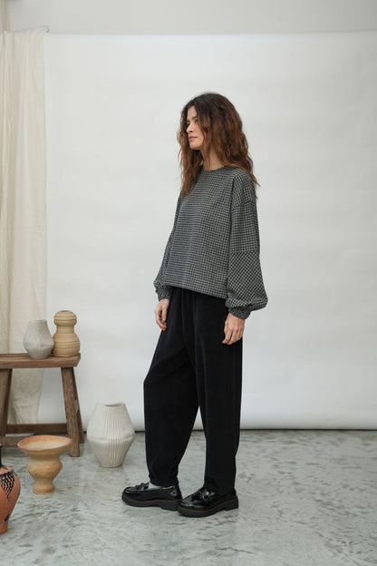 Tara Organic Cotton Velour Trousers in Black