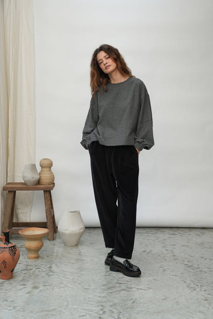 Tara Organic Cotton Velour Trousers in Black