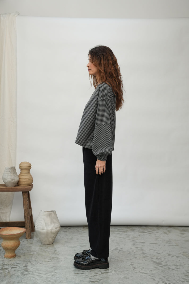 Tara Organic Cotton Velour Trousers in Black