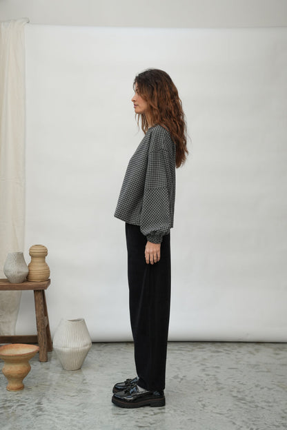 Tara Organic Cotton Velour Trousers in Black