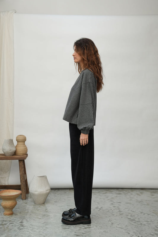 Tara Organic Cotton Velour Trousers in Black