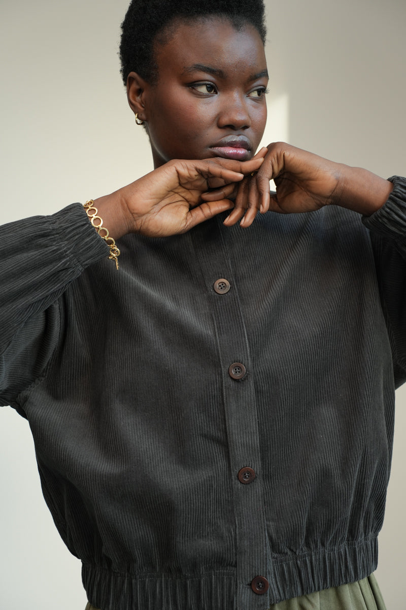 Andie Organic Cotton Corduroy Overshirt in Charcoal