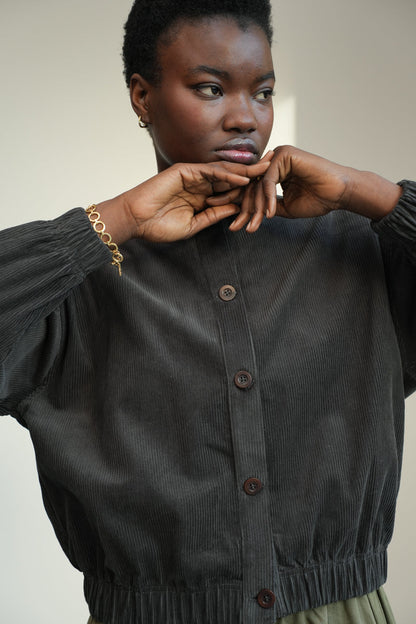 Andie Organic Cotton Corduroy Overshirt in Charcoal