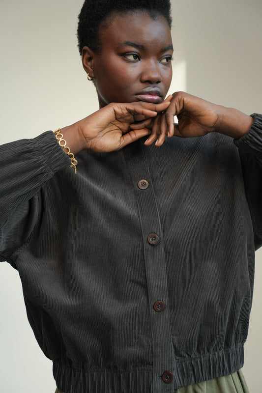 Andie Organic Cotton Corduroy Overshirt in Charcoal