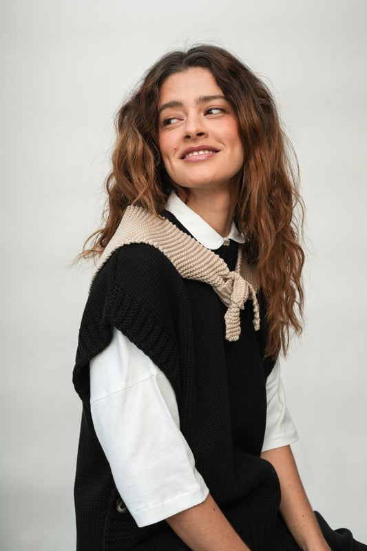 Vivian-Jane Organic Cotton Knitted Scarf in Beige Marl