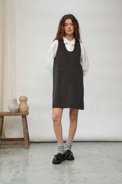 Willow Organic Cotton Corduroy Dress in Charcoal