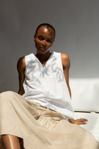 Azure Organic Cotton Poplin Top in White