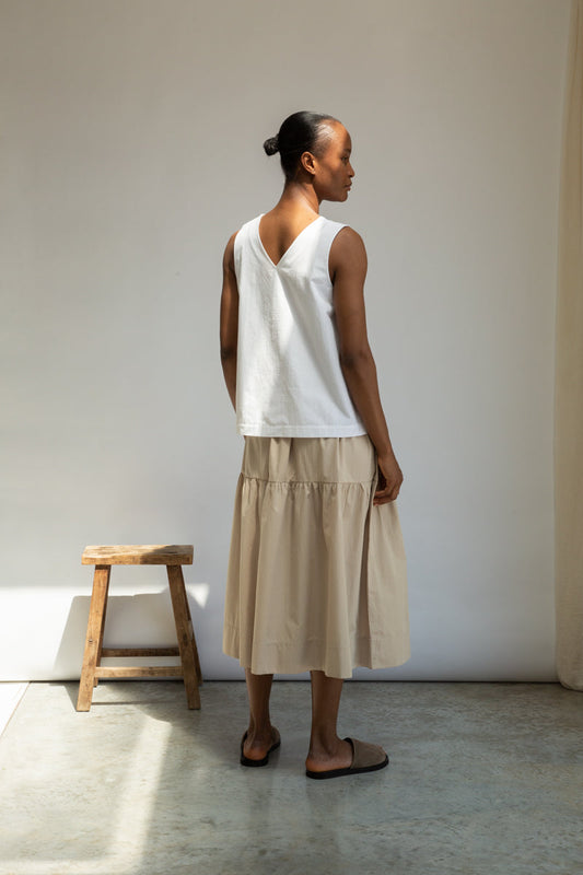 Cecilia Organic Cotton Poplin Skirt in Sand