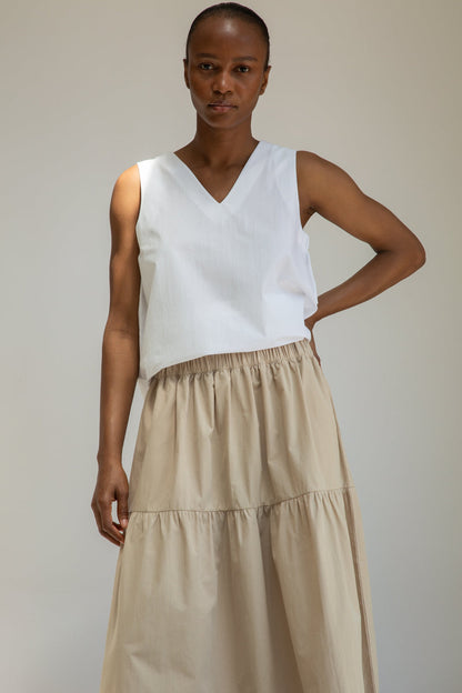 Cecilia Organic Cotton Poplin Skirt in Sand