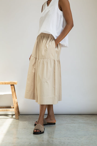 Cecilia Organic Cotton Poplin Skirt in Sand