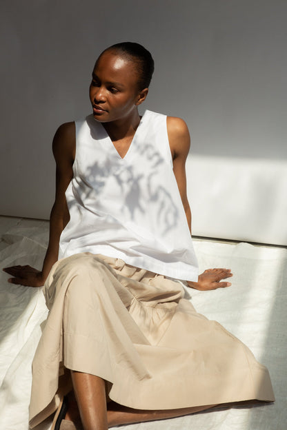 Cecilia Organic Cotton Poplin Skirt in Sand