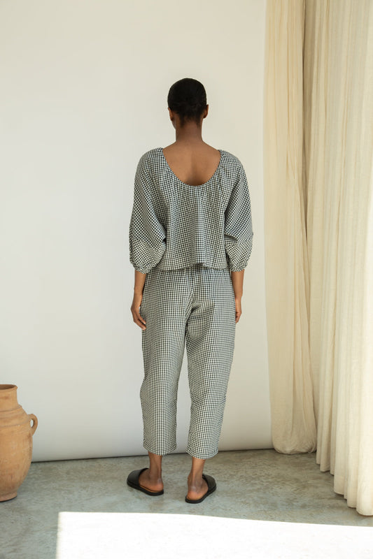 Cedar-Cay Organic Cotton Double Gauze Trouser in Monochrome Gingham