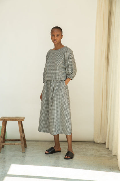 Goldie-Cay Organic Cotton Double Gauze Skirt in Monochrome Gingham