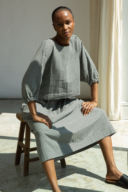 Goldie-Cay Organic Cotton Double Gauze Skirt in Monochrome Gingham