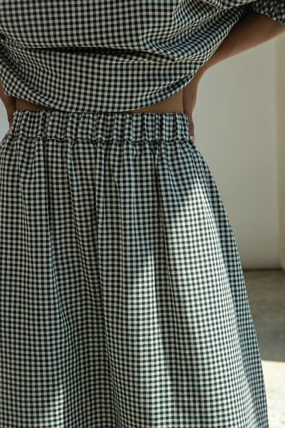 Goldie-Cay Organic Cotton Double Gauze Skirt in Monochrome Gingham