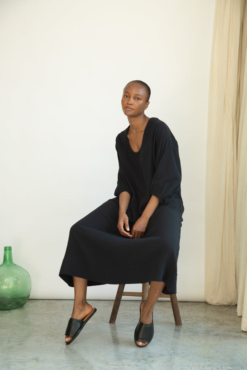 Henrietta Organic Cotton Cheesecloth Dress in Black