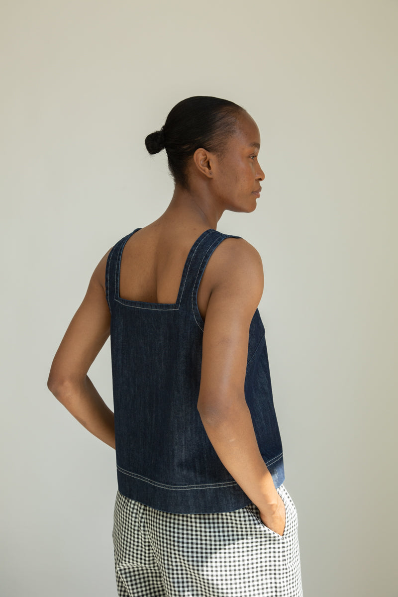 Jess-Leigh Organic Cotton Denim Vest in Indigo