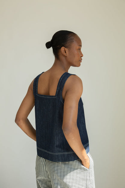 Jess-Leigh Organic Cotton Denim Vest in Indigo