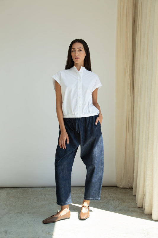 Nancy Organic Cotton Jersey and Poplin Shirt in White