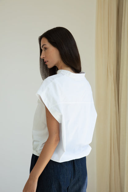 Nancy Organic Cotton Jersey and Poplin Shirt in White