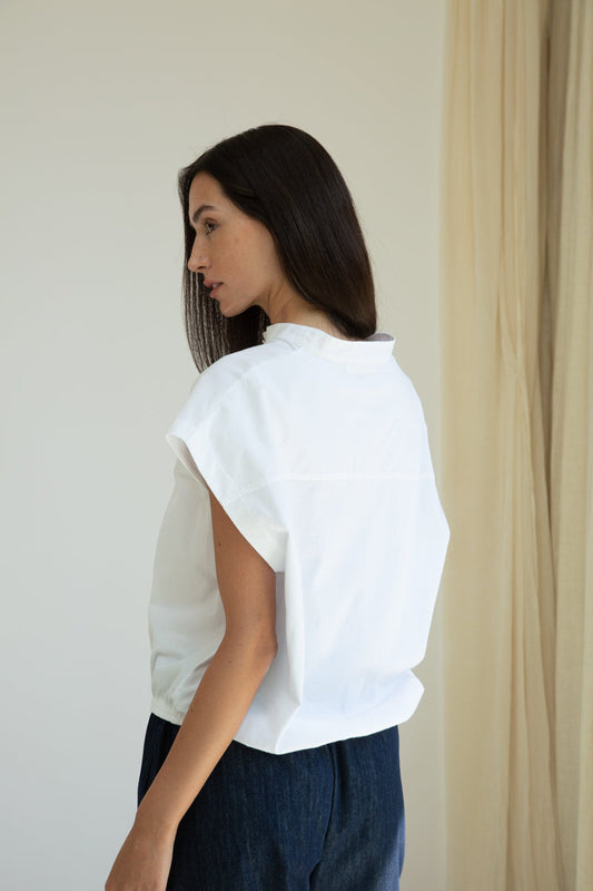 Nancy Organic Cotton Jersey and Poplin Shirt in White