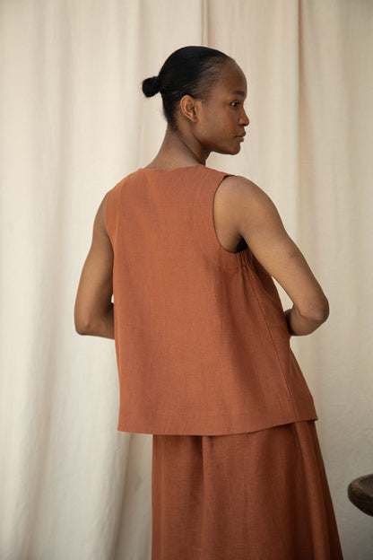 Olivia-May Linen Waistcoat in Russet