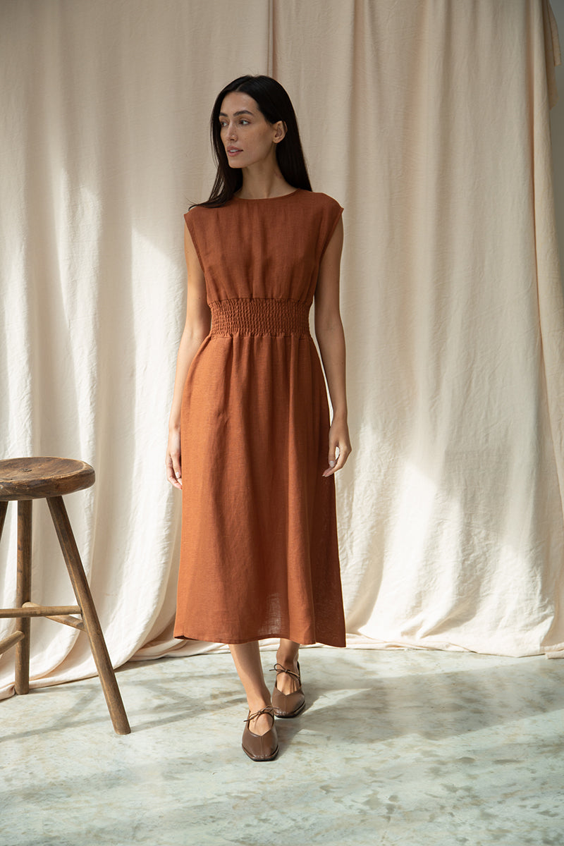 Ottillie-May Linen Dress in Russet