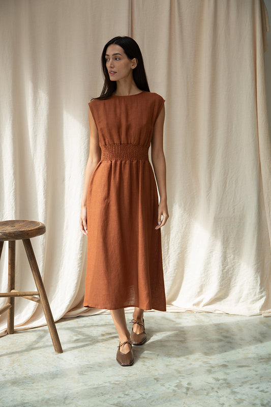 Ottillie-May Linen Dress in Russet