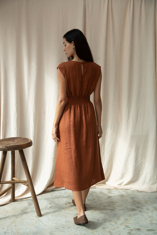 Ottillie-May Linen Dress in Russet