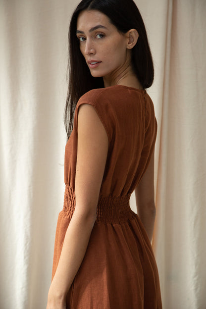 Ottillie-May Linen Dress in Russet