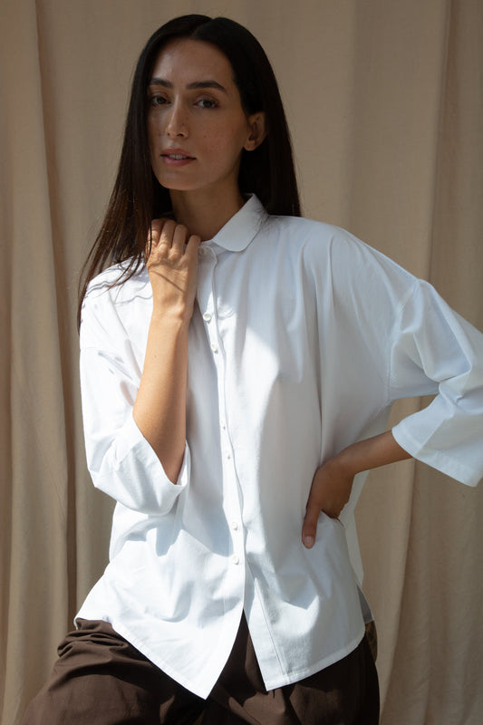 Reese Organic Cotton Jersey and Poplin Shirt in White
