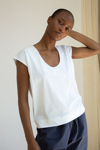Tamsin Organic Cotton Jersey Top in White