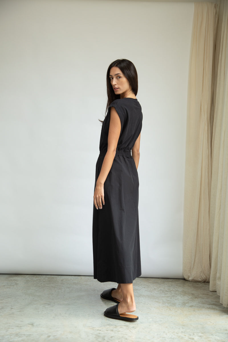 Tanya Organic Cotton Jersey and Poplin Dress in Black