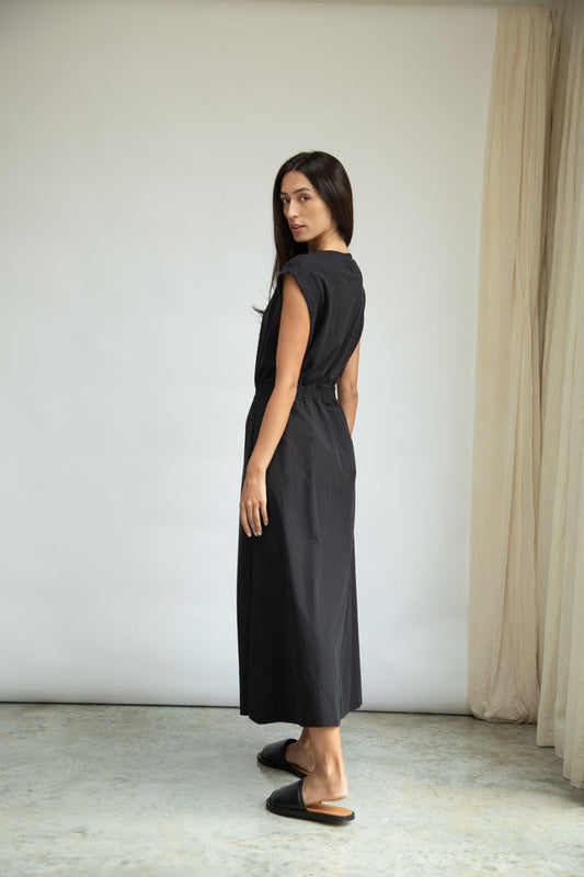 Tanya Organic Cotton Jersey and Poplin Dress in Black