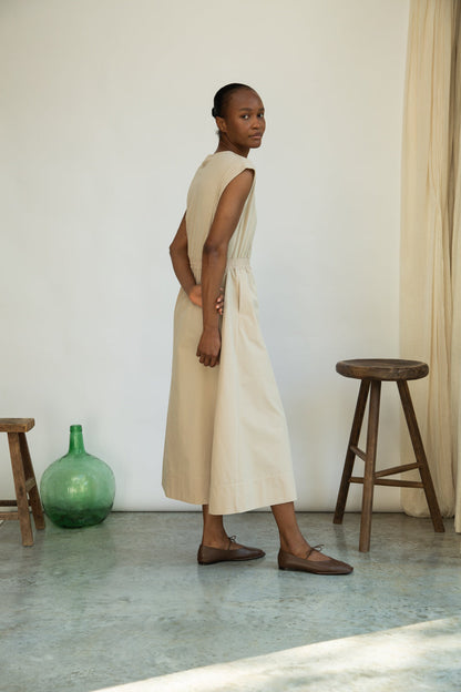 Tanya Organic Cotton Jersey and Poplin Dress in Sand