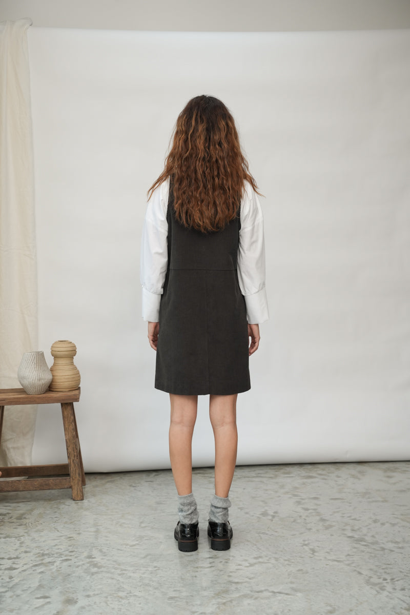 Willow Organic Cotton Corduroy Dress in Charcoal