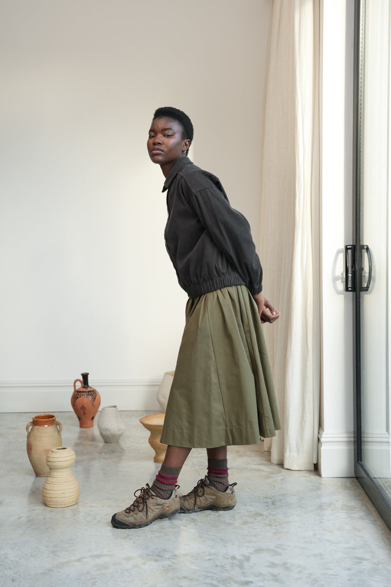Andie Organic Cotton Corduroy Overshirt in Charcoal