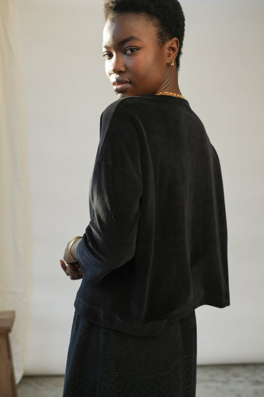 Divya Organic Cotton Velour Top in Black