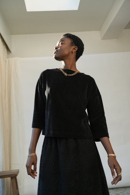 Divya Organic Cotton Velour Top in Black
