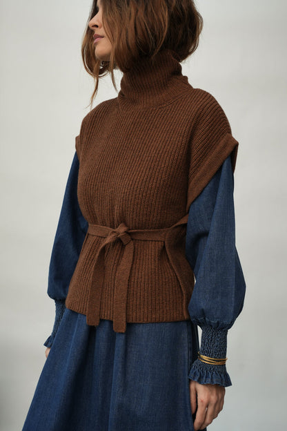 Kanon Recycled Wool Knitted Vest in Tan Marl