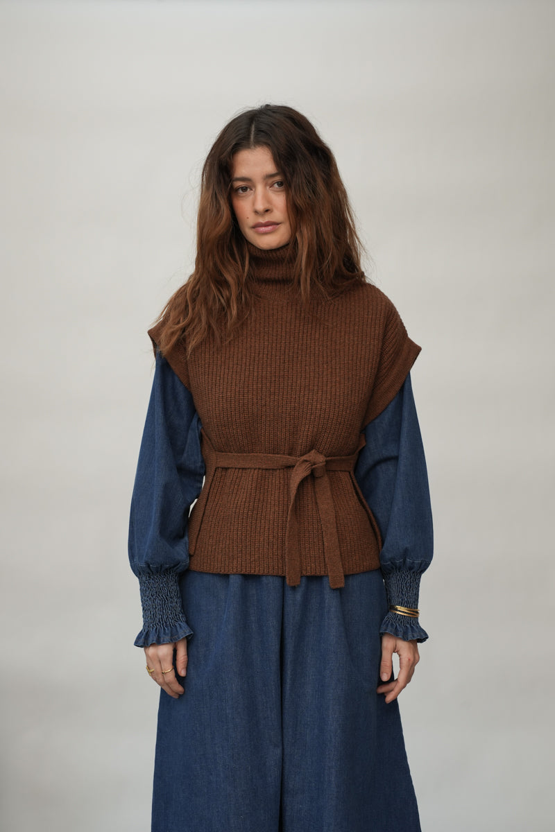 Kanon Recycled Wool Knitted Vest in Tan Marl
