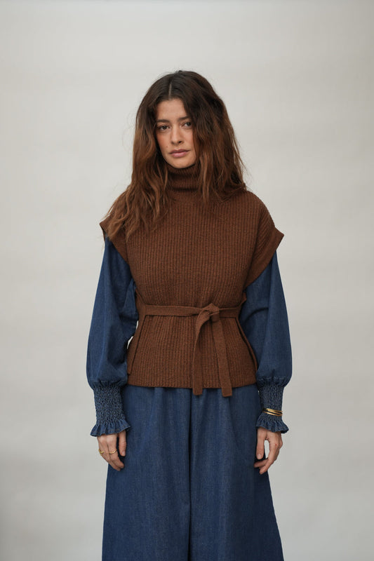 Kanon Recycled Wool Knitted Vest in Tan Marl