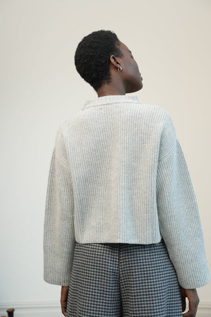 Leo Recycled Wool Knitted Jumper in Grey Marl