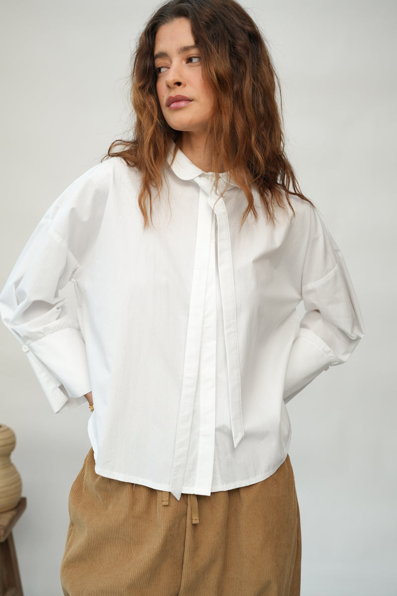 Luna Organic Cotton Poplin and Jersey Shirt in White Regular price