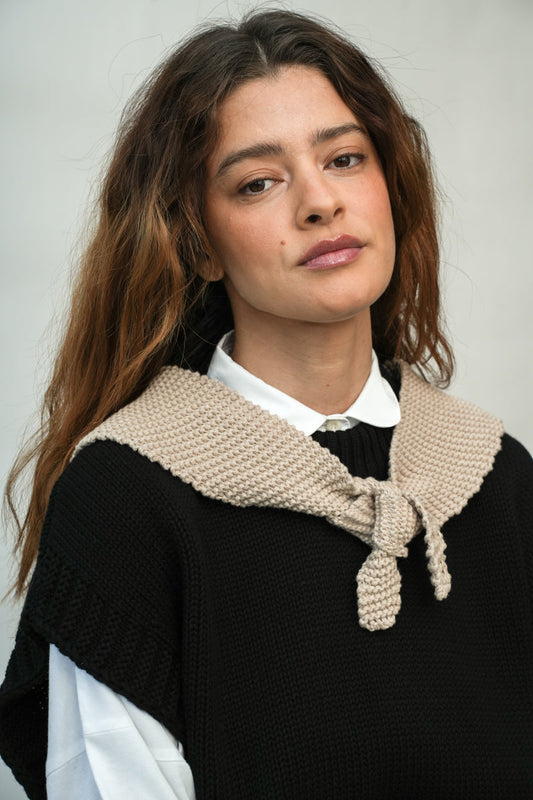Vivian-Jane Organic Cotton Knitted Scarf in Beige Marl