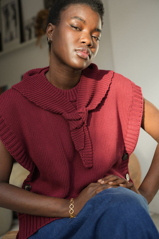 Vivian-Jane Organic Cotton Knitted Scarf in Bordeaux