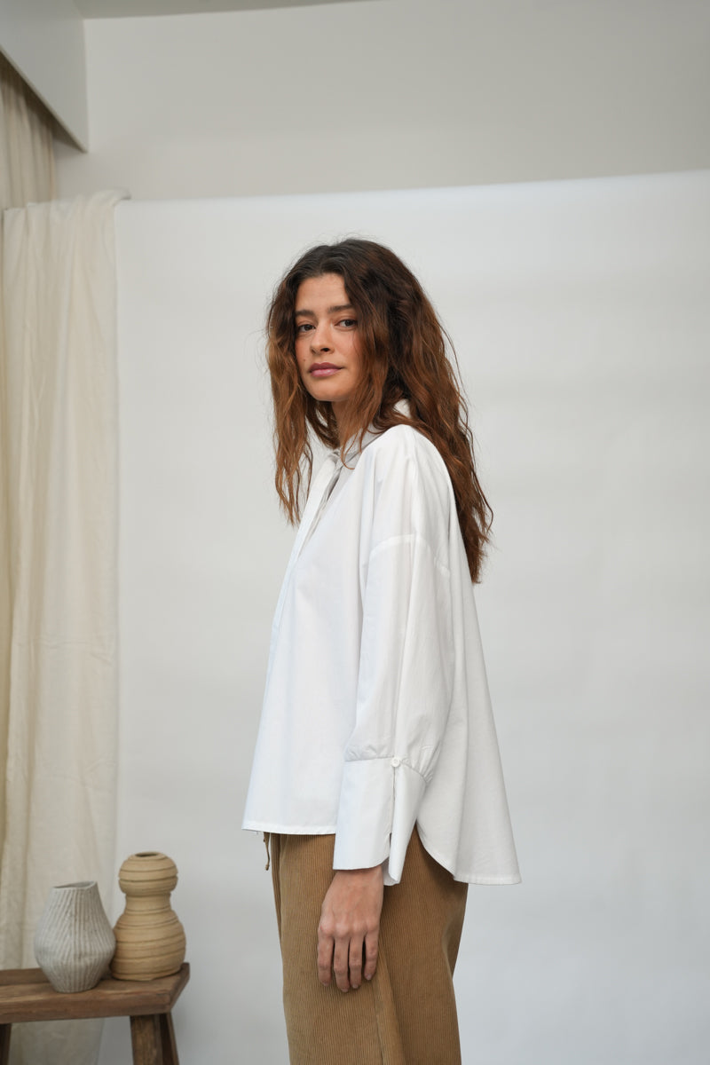 Luna Organic Cotton Poplin and Jersey Shirt in White Regular price